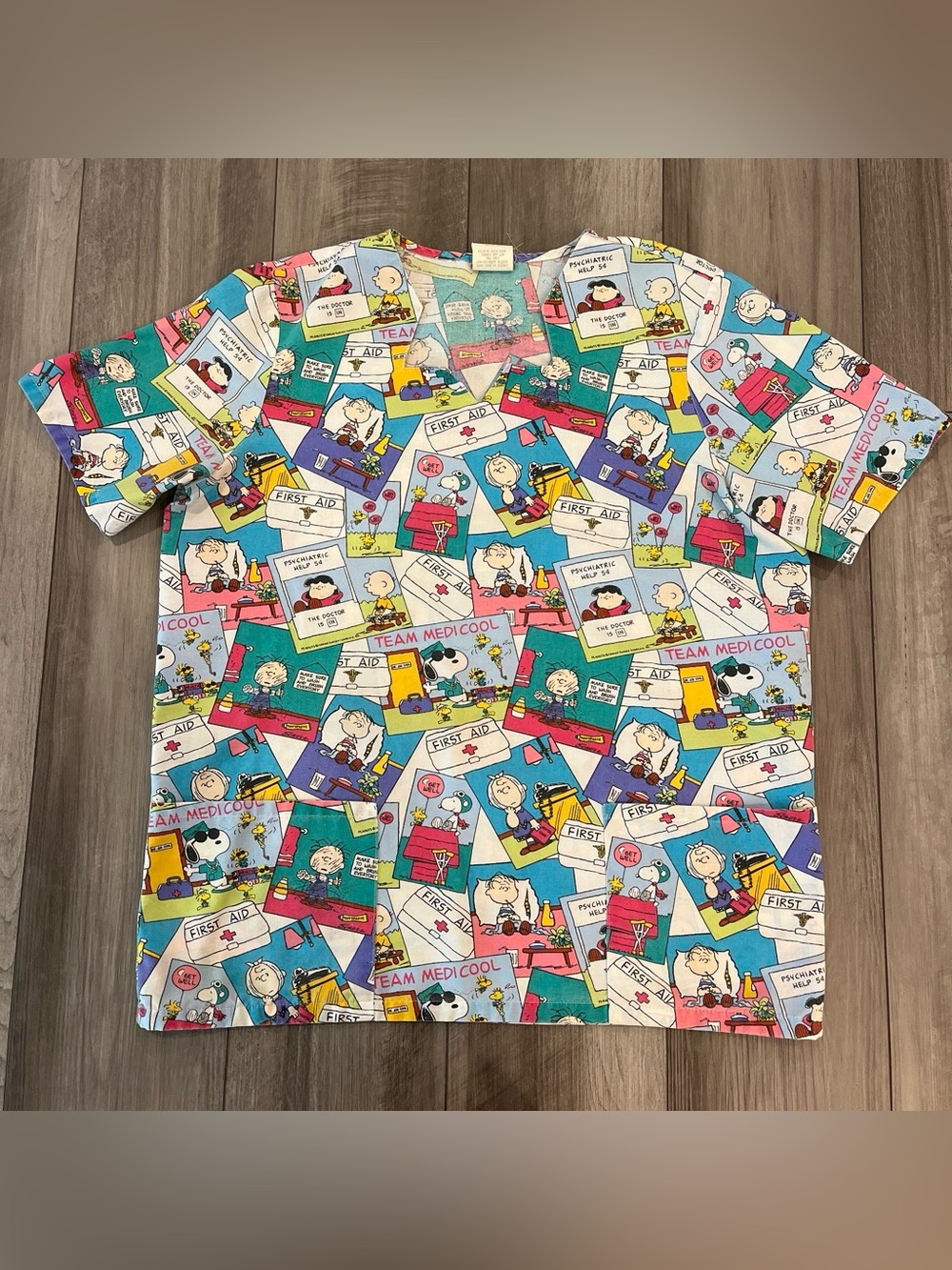 Peanuts Multicolor Comic-Panel Short Sleeve Scrub Top